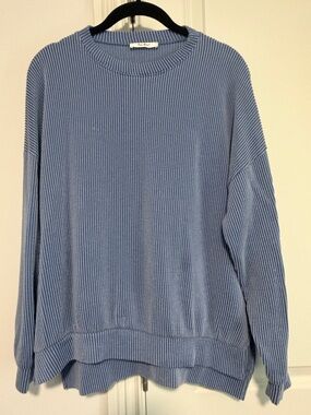 Tres Bien Sky Blue Ribbed Crewneck Sweater